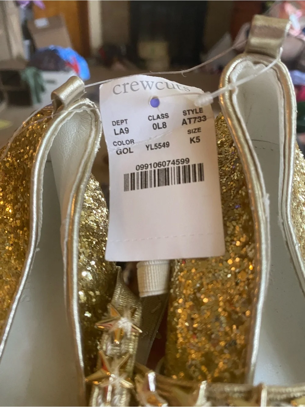 Crewcuts Gold Glitter Star-Embellished Mary Janes